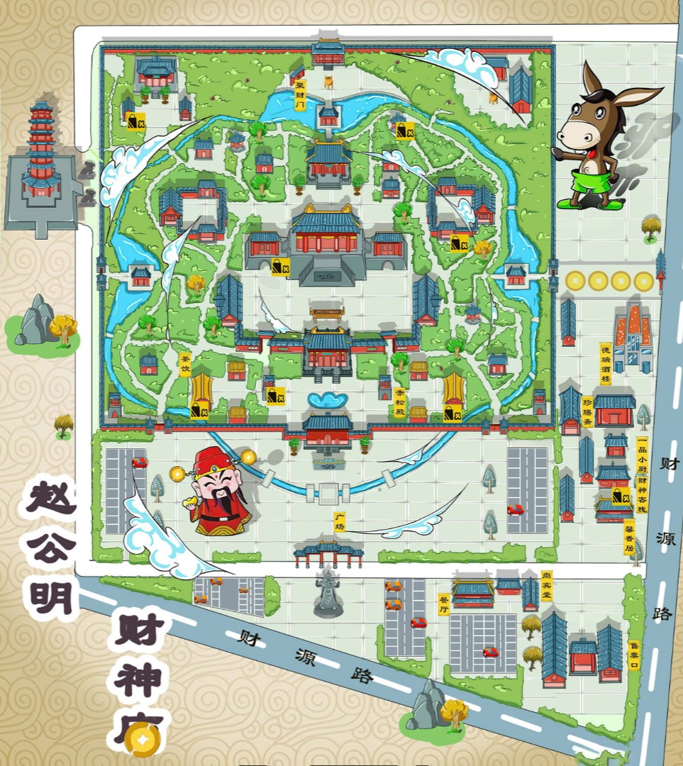 东坡寺庙类手绘地图